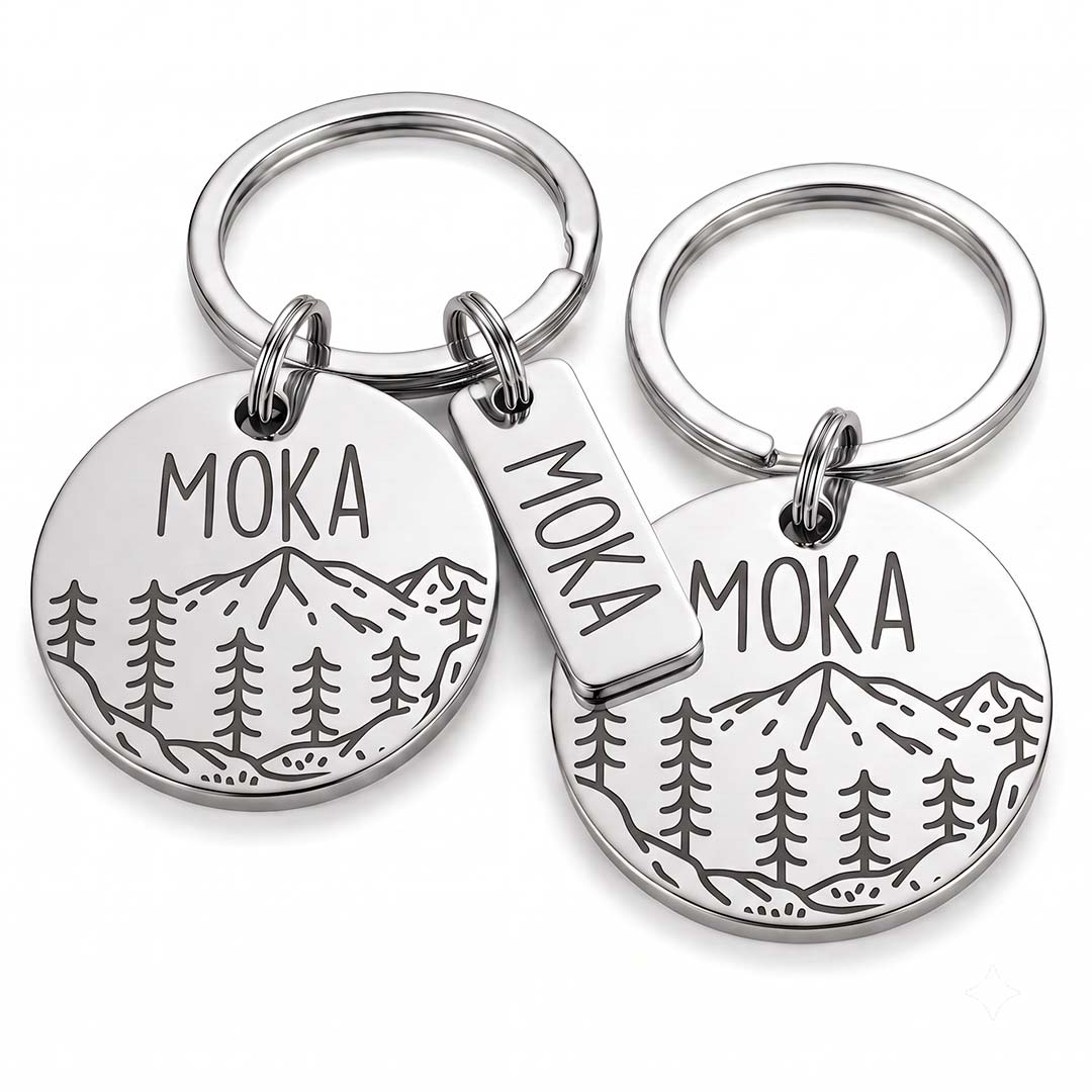 Porte-clé et médaille pour chien Duo Medaléa, gravure identique en acier inoxydable