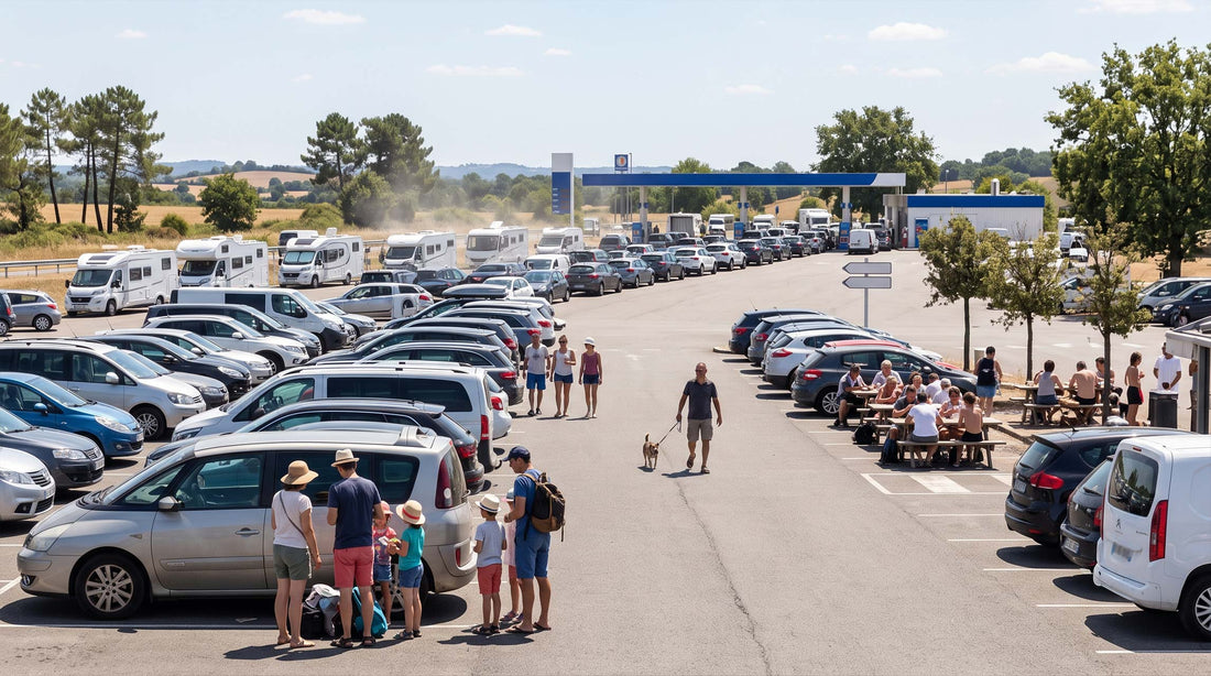 Aire d'autoroute bondée le 1er août, jour noir Bison Futé