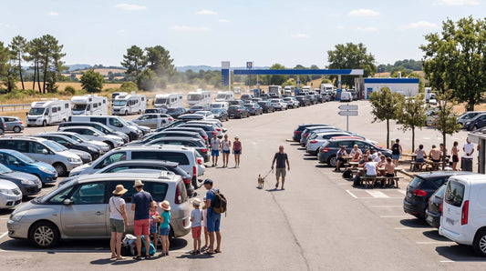 Aire d'autoroute bondée le 1er août, jour noir Bison Futé