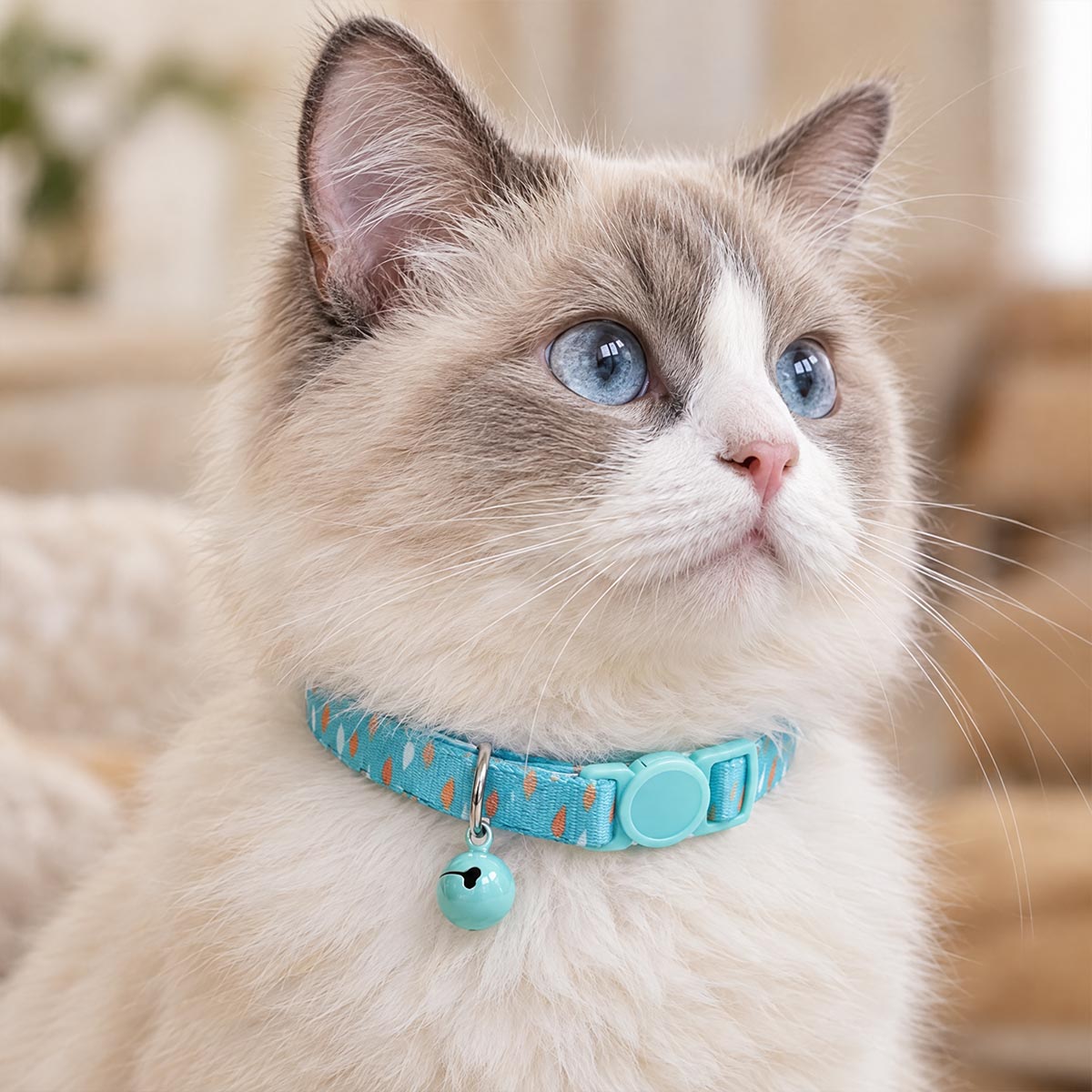 Chat Ragdoll crème avec un collier anti-étranglement Medaléa à motif imprimé