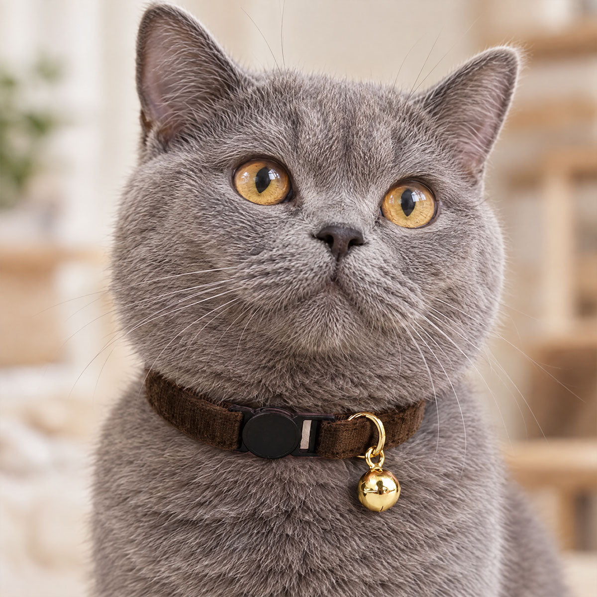 Chat avec Collier Anti-Etranglement pour Chat Chocolat