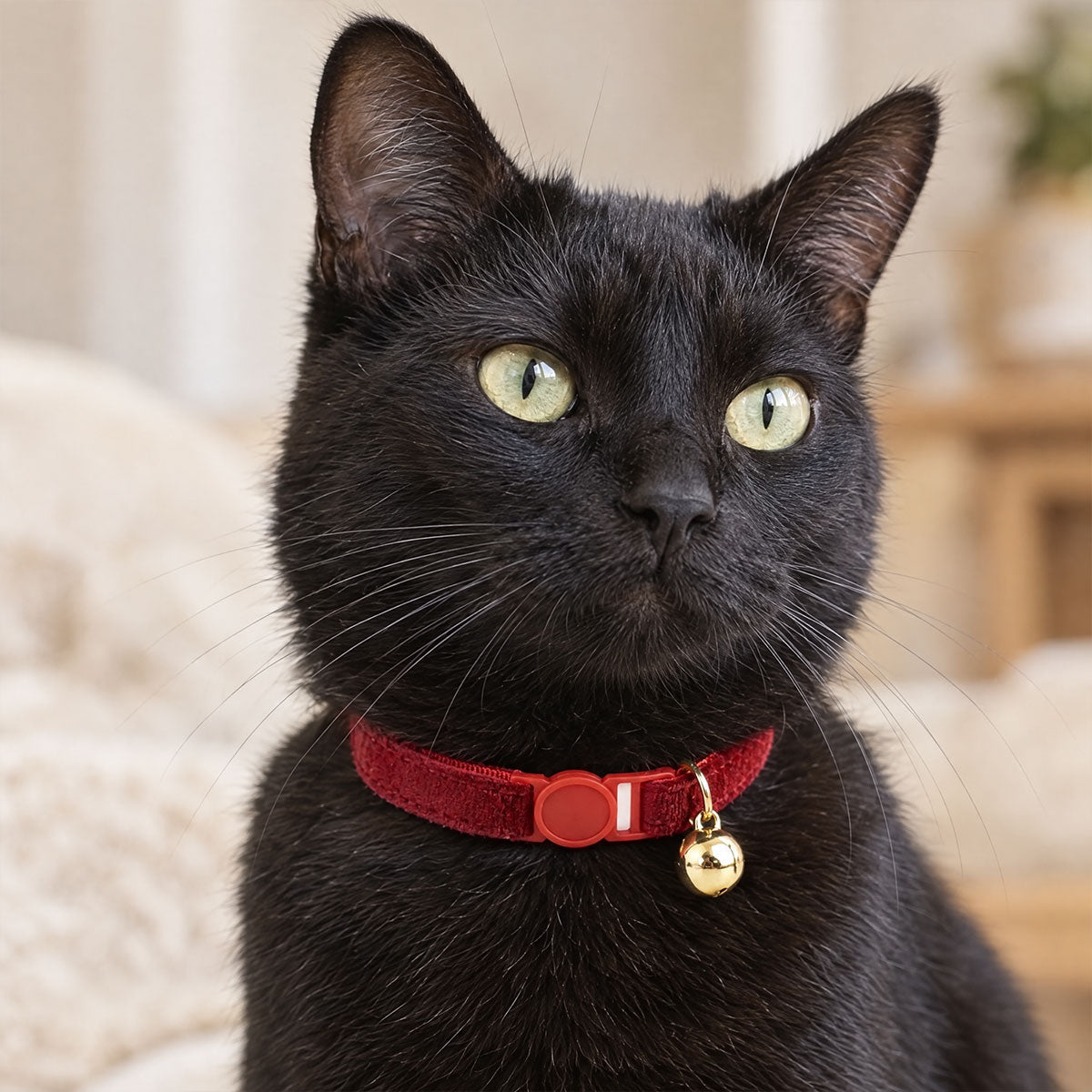 Chat avec Collier Anti-Etranglement pour Chat Rouge