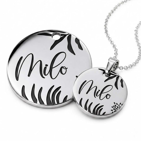 Médaille pour chien et pendentif assorti Duo Medaléa, gravure identique en acier inoxydable