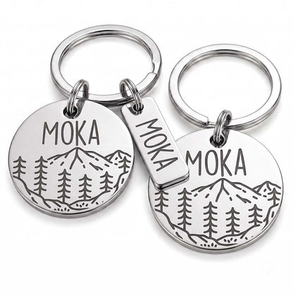 Porte-clé et médaille pour chien Duo Medaléa, gravure identique en acier inoxydable